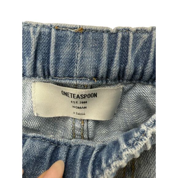 One Teaspoon Shabbies Jeans Womens XS Drawstring Boyfriend Distressed Light Wash - Picture 4 of 10